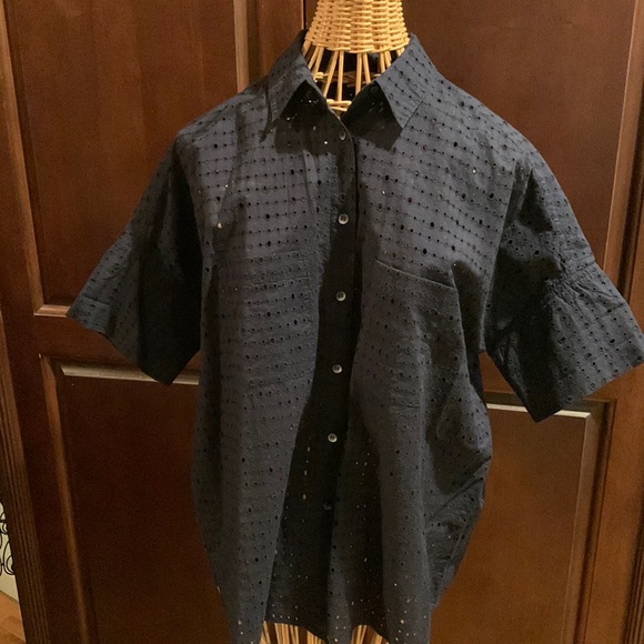 Madewell ladies XS navy cotton eyelet button down blouse - Picture 1 of 7